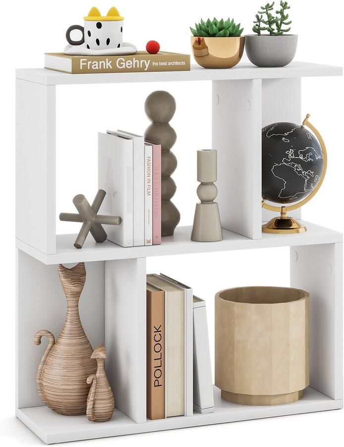 Costway boekenkast met 4 vakken bijzettafel bank nachtkastje bank tafel room divider hout plank organiser ideaal voor kantoor bokenplank slaapkamer 50 x 17 5 x 55 5 cm wit