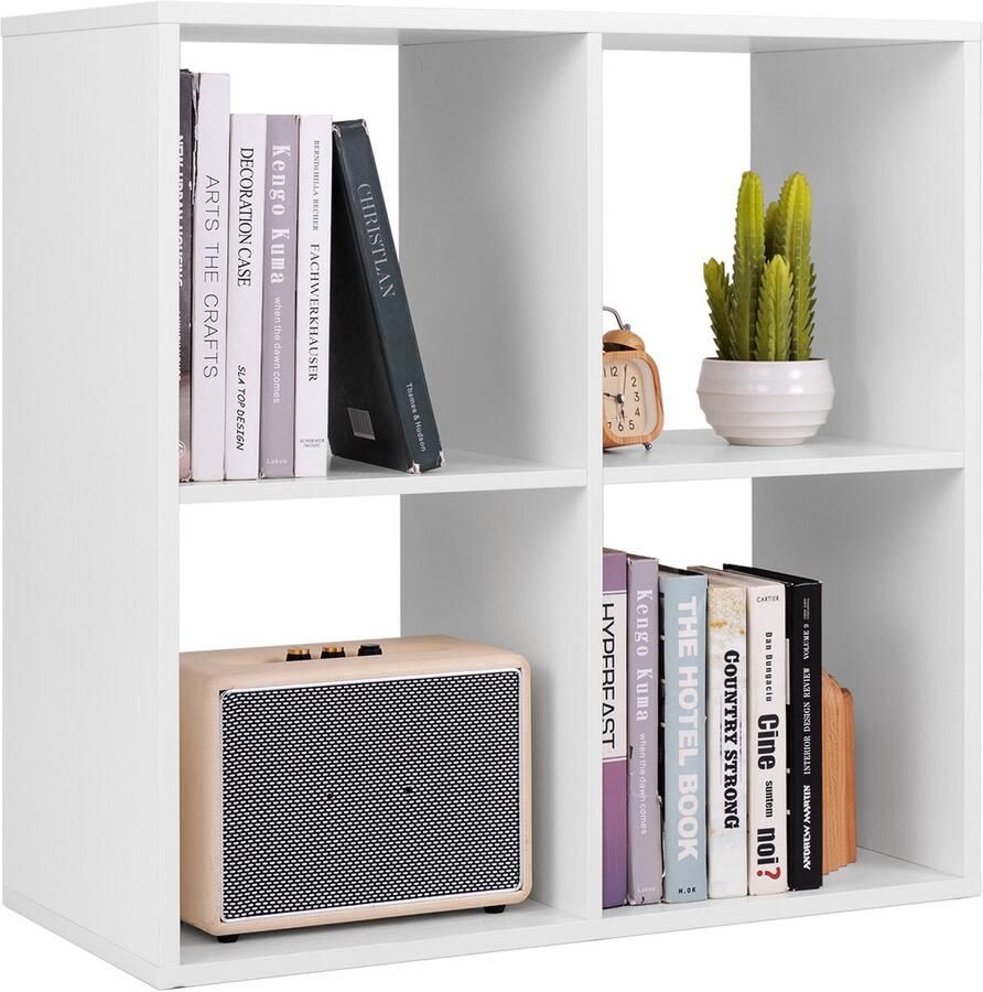 Costway Boekenkast met 4 vakken kubusrek staand rek open rek opbergrek voor woonkamer werkkamer kantoor modern wit