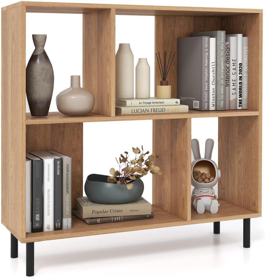 Costway Boekenkast met 4 vakken staand rek met 2 niveaus kubusrek kantoorrek opbergrek voor woonkamer slaapkamer werkkamer kantoor 90 x 30 x 90 cm