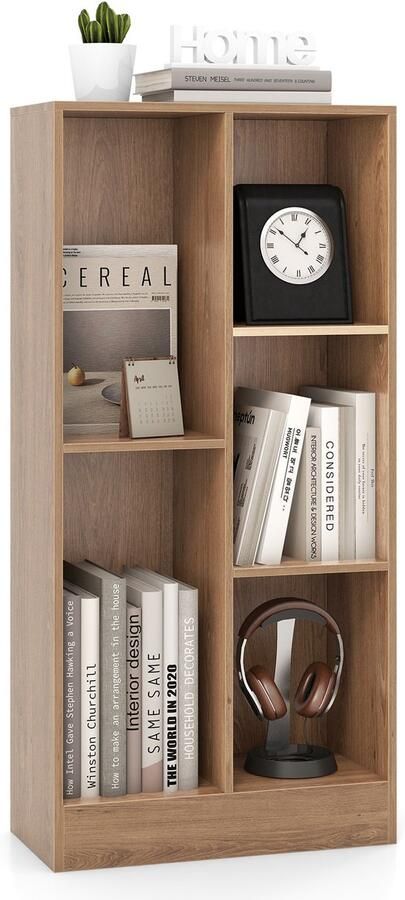 Costway Boekenkast met 5 vakken staand rek kubusrek kantoorplank opbergrek voor woonkamer slaapkamer werkkamer kantoor 50 x 24 x 104 cm (natuur)