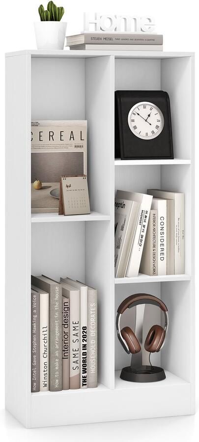 Costway Boekenkast met 5 vakken staand rek kubusrek kantoorplank opbergrek voor woonkamer slaapkamer werkkamer kantoor 50 x 24 x 104 cm (wit)