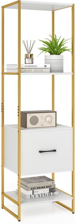 Costway Boekenkast met 5 verdiepingen boekenkast met open planken en metalen frame staand rek modern opbergrek voor woonkamer slaapkamer 45 x 35 x 160 cm (wit)