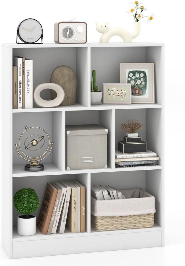 Costway Boekenkast met 7 vakken staand rek met 3 niveaus kubusrek kantoorplank opbergrek voor woonkamer slaapkamer werkkamer kantoor 80 x 24 x 104 cm (wit)