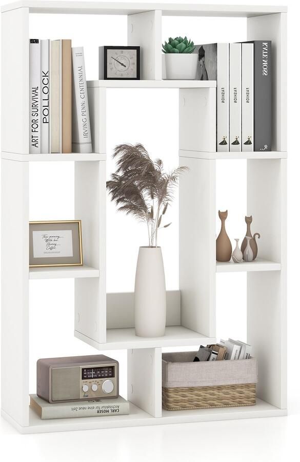 Costway Boekenkast met 7 vakken staand rek ruimteverdeler kubusrek met kantelbescherming opbergrek voor woonkamer werkkamer kantoor 60 x 20 x 90 cm (wit)
