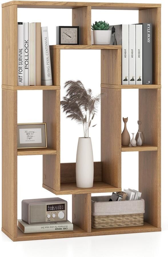 Costway Boekenkast met 7 vakken staand rek ruimteverdeler kubusrek met kantelbescherming opbergrek voor woonkamer werkkamer kantoor 60 x 20 x 90 cm (natuur)
