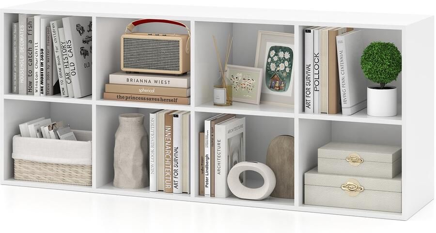 Costway Boekenkast met 8 vakken kantoorplank kubusplank kan verticaal of ondersteboven gebruikt worden staande plank opbergplank voor woonkamer kantoor 121 5 x 29 x 61 cm wit