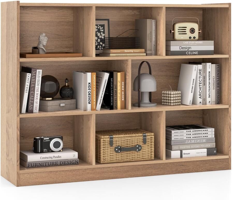 Costway Boekenkast met 8 vakken staand rek met 3 niveaus kubusrek kantoorrek opbergrek voor woonkamer slaapkamer werkkamer kantoor 122 x 32 x 93 cm