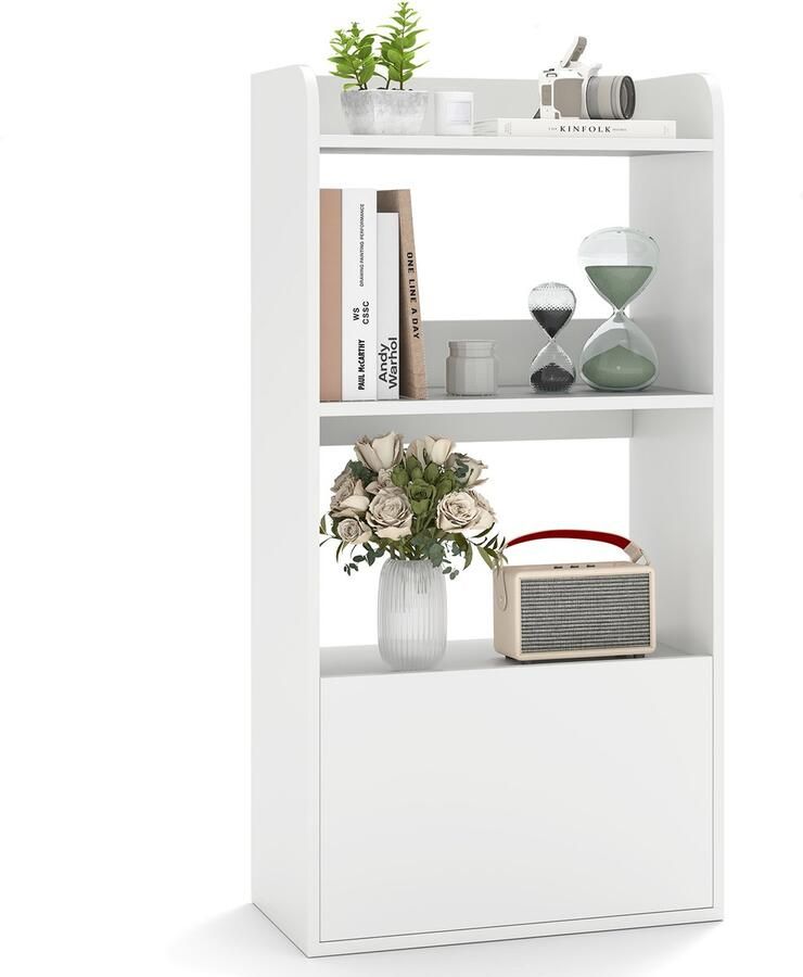 Costway Boekenkast met lade staand rek met 2 vakken kantoorrek van hout kubusrek opbergrek voor woonkamer slaapkamer 55 x 29 x 105 cm (wit)