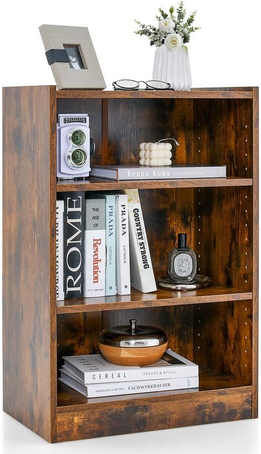 Costway Boekenkast staand rek met 3 vakken rek met verstelbare planken voor woonkamer slaapkamer werkkamer 30 x 50 x 75 cm vintage bruin