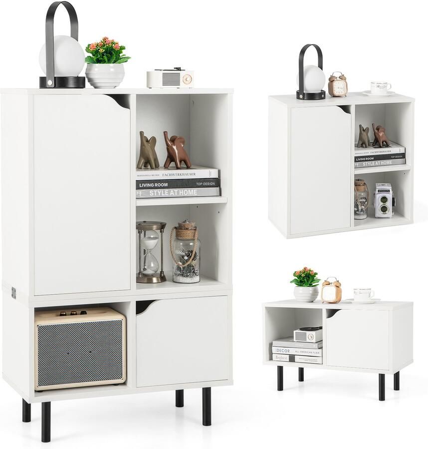 Costway Boekenkast stapelbaar boekenkast met 2 deuren en 5 vakken staand rek scheidbaar met verstelbare plank en metalen poten opbergrek voor woonkamer slaapkamer 60 x 30 x 96 5 cm