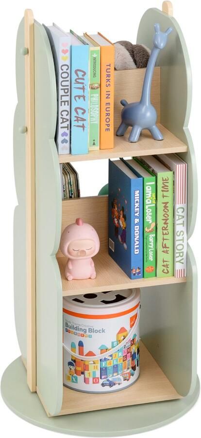 Costway Boekenkast voor kinderen draaibaar kinderrek met 3 niveaus en 5 open vakken kinderrek draairek speelgoedrek vrijstaand voor kinderkamer speelkamer woonkamer kleuterschool