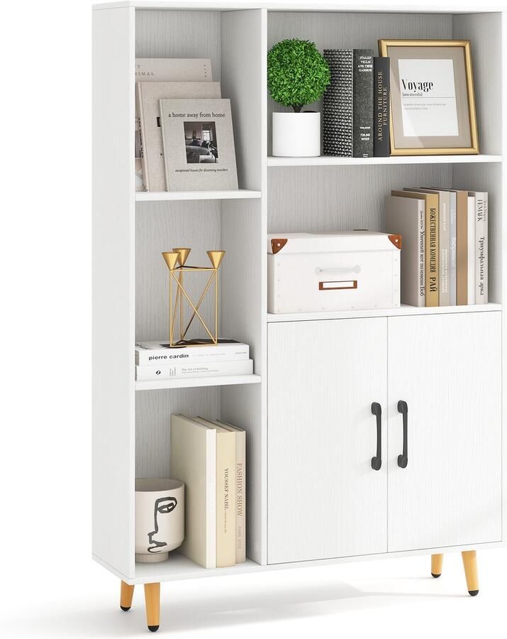 Costway Boekenkast wit boekenkast met deuren en open vakken vrijstaand kantoorrek dressoir commode opbergrek voor kinderkamer thuis en kantoor 80 x 23 5 x 119 cm