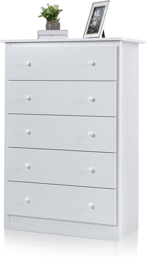 Costway Borst wit sideboard met 5 laden ladekast hout moderne ladenkast 80 x 40 x 115 cm