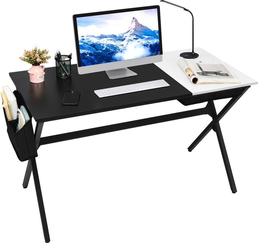 Costway Bureau houtmateriaal zwart + wit 120 cm x 60 cm x 73 5 cm