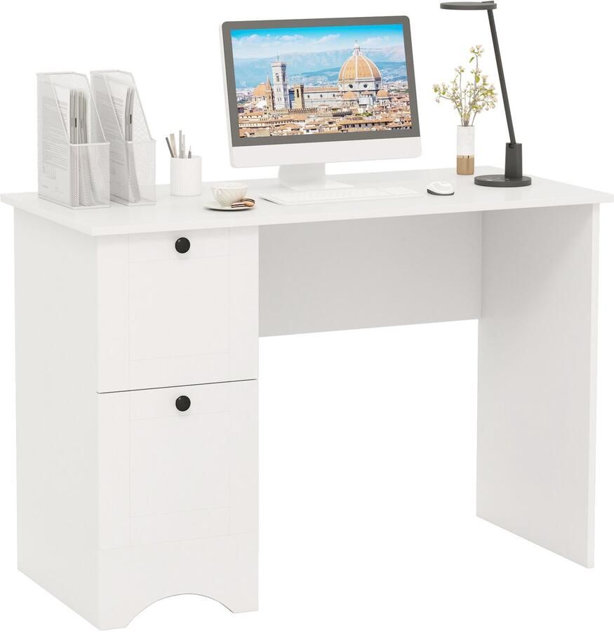 Costway Bureau met 2 laden kleine computertafel kinderbureau moderne bureautafel pc-tafel voor slaapkamer werkkamer kantoor wit 109 x 50 x 75 cm (wit)