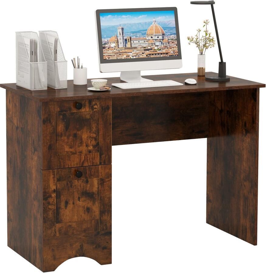 Costway Bureau met 2 laden kleine computertafel kinderbureau moderne bureautafel pc-tafel voor slaapkamer werkkamer kantoor wit 109 x 50 x 75 cm (rustiek bruin)