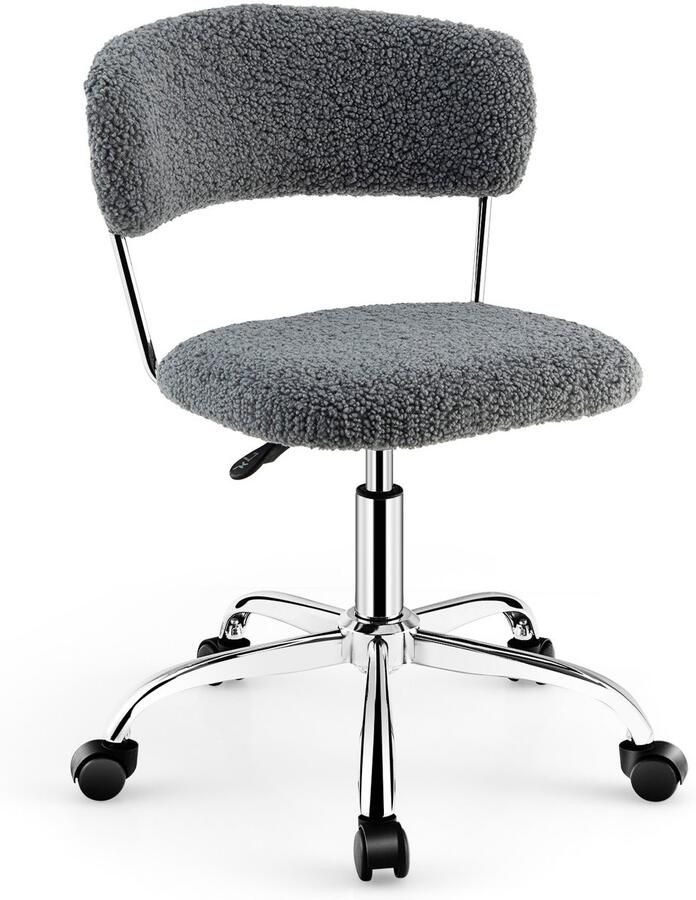 Costway Bureaustoel comfortabele draaistoel gevoerde zitting in hoogte verstelbaar 360 graden draaibaar bureaustoel computerstoel make-upstoel zonder armleuning voor slaapkamer (grijs)