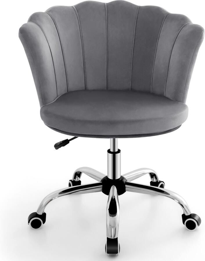 Costway Bureaustoel van fluweel draaistoel met wieltjes in hoogte verstelbare make-upstoel bureaustoel computerstoel fluwelen stoel voor slaapkamer werkkamer (grijs)