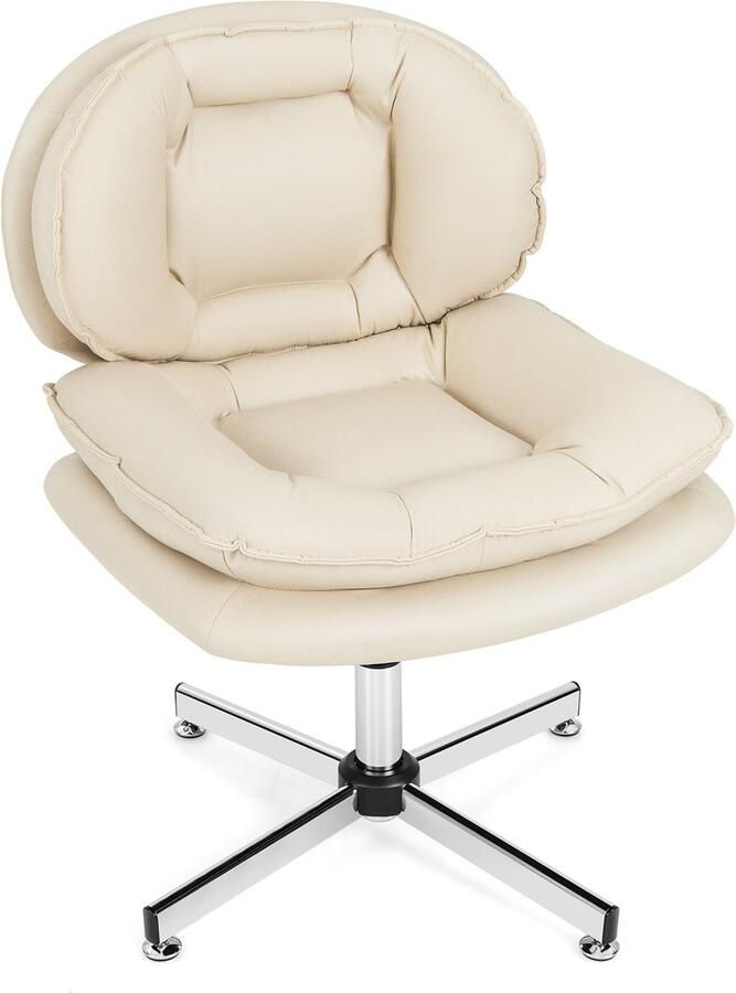 Costway Bureaustoel zonder armleuningen bureaustoel met dubbel gevoerd rug- en zitkussen computerstoel zonder wielen draaistoel in hoogte verstelbaar 360 graden draaibaar voor thuiskantoor