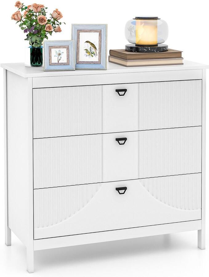 Costway Commode met 3 laden dressoir wit van hout ladekast modern opbergkast met metalen handgrepen en kantelbeveiliging ladekast voor slaapkamer woonkamer
