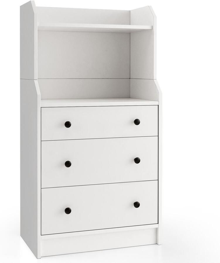 Costway Commode met 3 laden en legplanken ladekast met kantelbeveiliging dressoir hout voor woonkamer slaapkamer entree wit