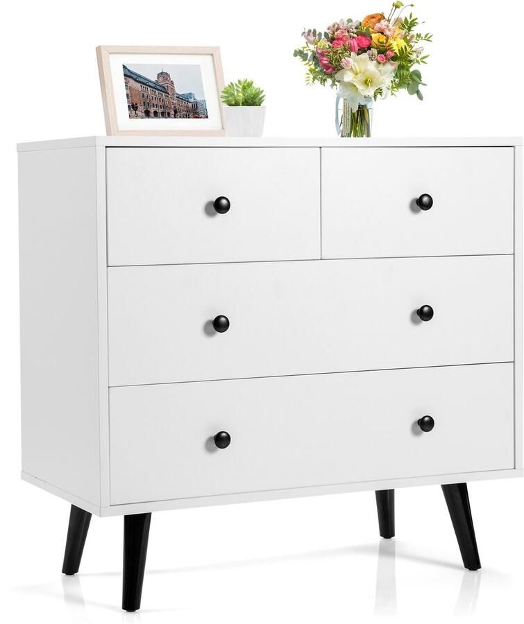 Costway Commode met 4 laden dressoir van hout opbergkast modern ladekast voor woonkamer slaapkamer ingang 80 x 40 x 77 cm