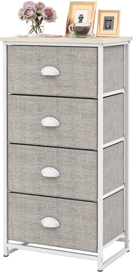 Costway Commode met 4 laden stoffen commode met metalen frame en tafelblad opbergcommode voor slaapkamer woonkamer 45 x 30 x 94 cm