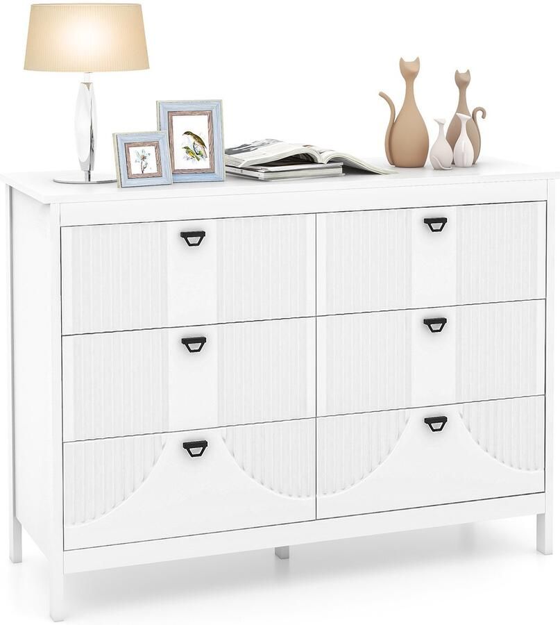 Costway Commode met 6 laden dressoir wit van hout ladekast modern opbergkast met metalen handgrepen en kantelbeveiliging ladekast voor slaapkamer woonkamer