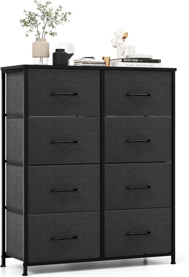 Costway Commode met 8 laden stoffen commode met metalen frame en tafelblad opbergcommode voor slaapkamer woonkamer 80 x 30 x 92 cm