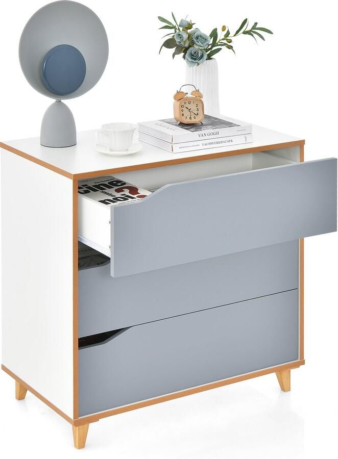 Costway Commode met laden dressoir hout ladekast voor slaapkamer en garderobe 75 x 42 x 75 cm (grijs)