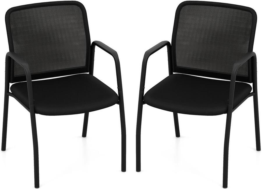 Costway Conferentiestoelen set van 2 bezoekersstoelen met armleuningen rugleuning van netstof en gevoerde zitting bureaustoelen tot 150 kg belastbaar voor kantoor vergaderruimte receptie zwart