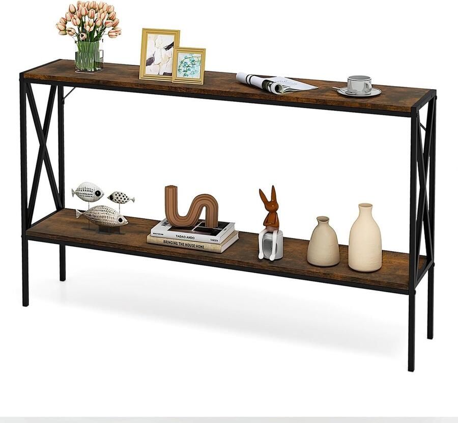 Costway Consoletafel 120 cm smal banktafel met geometrisch metalen frame bijzettafel 2 niveaus voor woonkamer hal ingang industrieel design