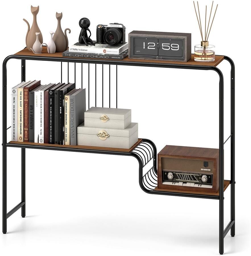 Costway Consoletafel haltafel met 2 legplanken en metalen frame ingangstafel met verstelbare poten banktafel bijzettafel voor woonkamer hal 99 x 27 x 79 cm