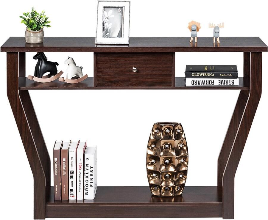 Costway Consoletafel met lade en plank haltafel van hout entreetafel bijzettafel voor ingang woonkamer slaapkamer 120 x 30 x 81 cm
