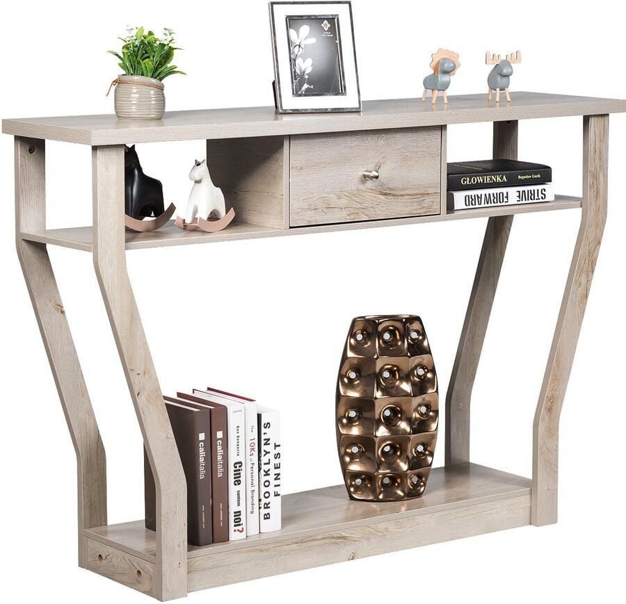 Costway Consoletafel met lade en plank haltafel van hout entreetafel bijzettafel voor ingang woonkamer slaapkamer 120 x 30 x 81 cm