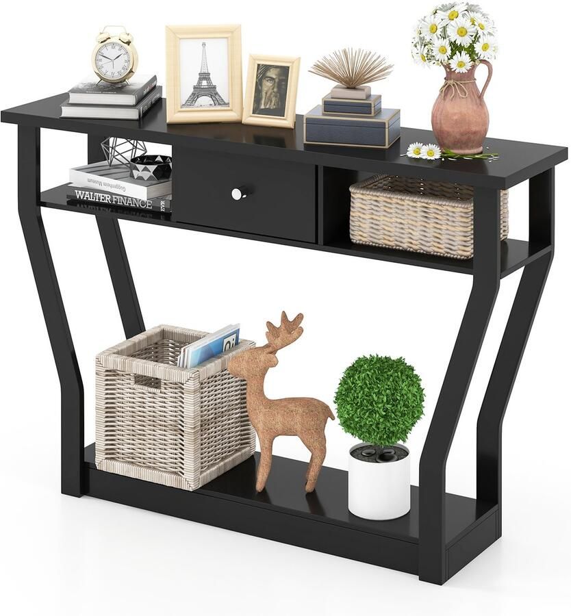 Costway Consoletafel met lade en plank haltafel van hout entreetafel bijzettafel voor ingang woonkamer slaapkamer 120 x 30 x 81 cm
