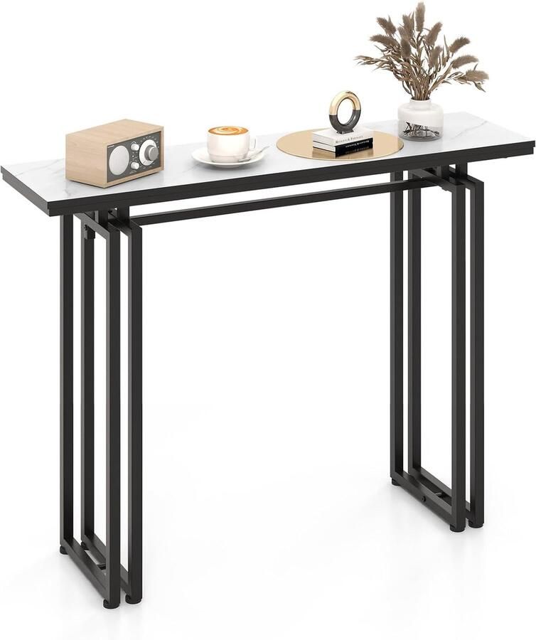 Costway Consoletafel smal gangtafel marmerlook bijzettafel met metalen frame moderne entreetafel voor woonkamer en ingang 110 x 30 x 81 cm