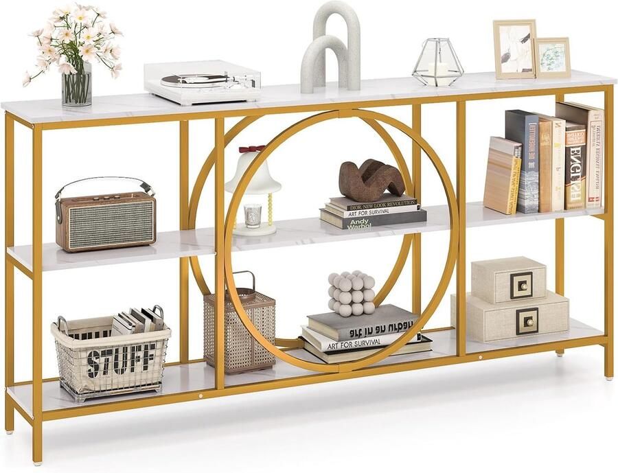 Costway Consoletafel smal ingangstafel 180 cm lang 3 niveaus banktafel woonkamertafel ideaal voor hal en woonkamer 180 x 30 x 90 cm wit