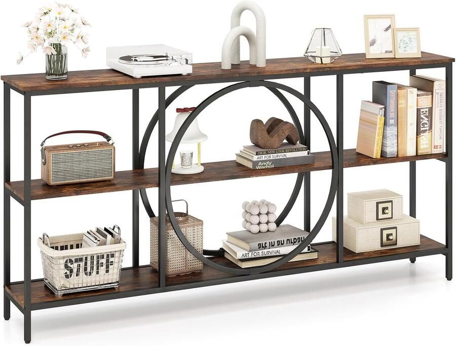 Costway Consoletafel smal ingangstafel 180 cm lang 3 niveaus banktafel woonkamertafel ideaal voor hal en woonkamer 180 x 30 x 90 cm