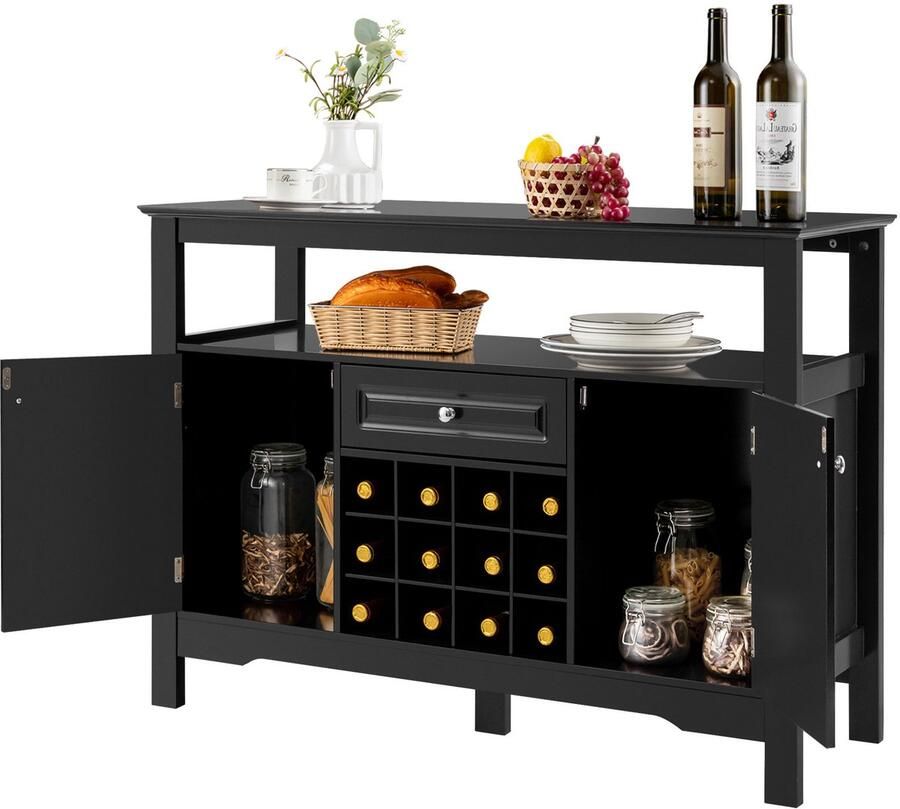 Costway Dressoir keukenkast met deuren en laden keukencommode hout buffetkast opbergkast bijzetkast wijnkast 116 x 40 x 82 cm