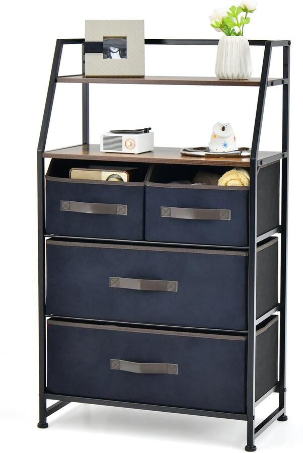 Costway Dressoir met stoffen laden stoffen commode met bovenste plank en kantelbeveiliging vrijstaande kledingcommode industrieel voor woonkamer slaapkamer