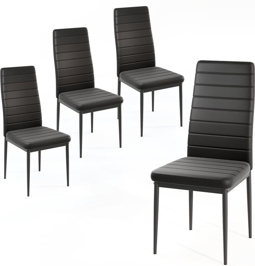 Costway Eetkamerstoel set van 4 stoelen gestoffeerde keukenstoelen met rugleuning gemaakt van kunstleer en metaal voor eetkamer woonkamer restaurant kantoor zwart 52 5 x 43 x 96 5 cm