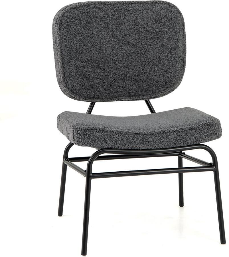 Costway Eetkamerstoel sherpa-keukenstoel met gebogen zitting en rugleuning gestoffeerde stoel belastbaar tot 150 kg woonkamerstoel voor eetkamer woonkamer slaapkamer (grijs)