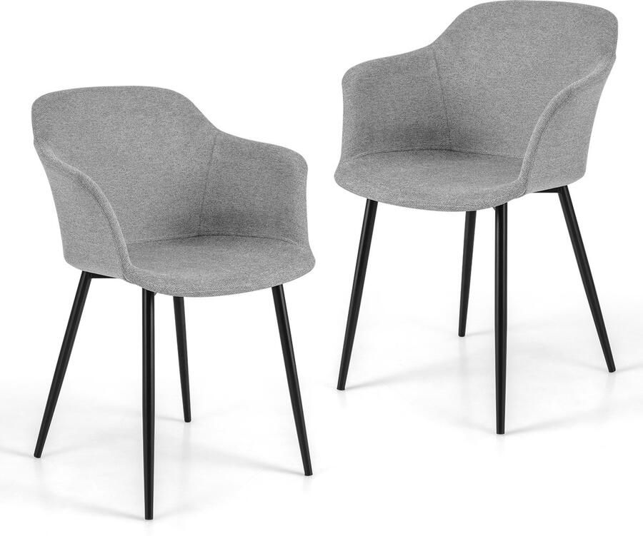 Costway Eetkamerstoelen set van 2 keukenstoelen met ergonomische rugleuning en brede armleuning gestoffeerde stoel voor woonkamer eetkamer keuken (lichtgrijs)