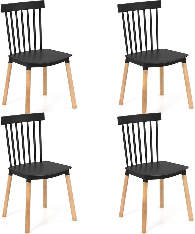Costway Eetkamerstoelen set van 4 keukenstoelen met massief houten poten en antislip voetkussens eetstoelen voor keuken eetkamer woonkamer kantoor (zwart)
