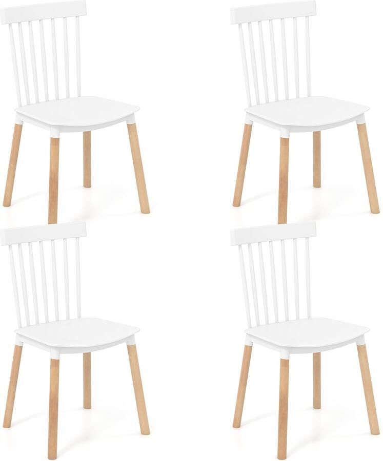 Costway Eetkamerstoelen set van 4 keukenstoelen met massief houten poten en antislip voetkussens eetstoelen voor keuken eetkamer woonkamer kantoor (wit)