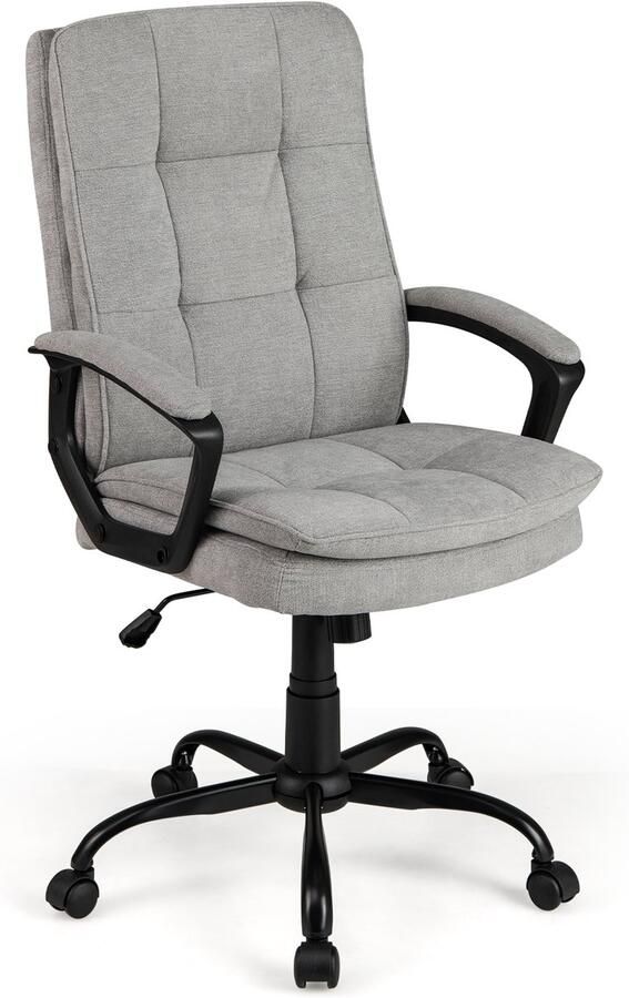 Costway Ergonomische bureaustoel draaistoel in hoogte verstelbaar met armleuningen en wielen computerstoel van fluweel gevoerd bureaustoel voor thuis kantoor slaapkamer