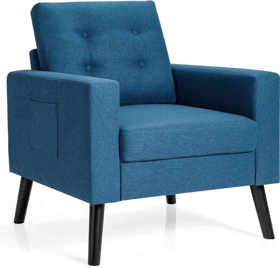 Costway Fauteuil met 2 zijzakken oorfauteuil met armleuningen en rugkussens enkele bank gevoerd televisiestoel relaxstoel clubstoel voor woonkamer slaapkamer en kantoor modern (blauw)