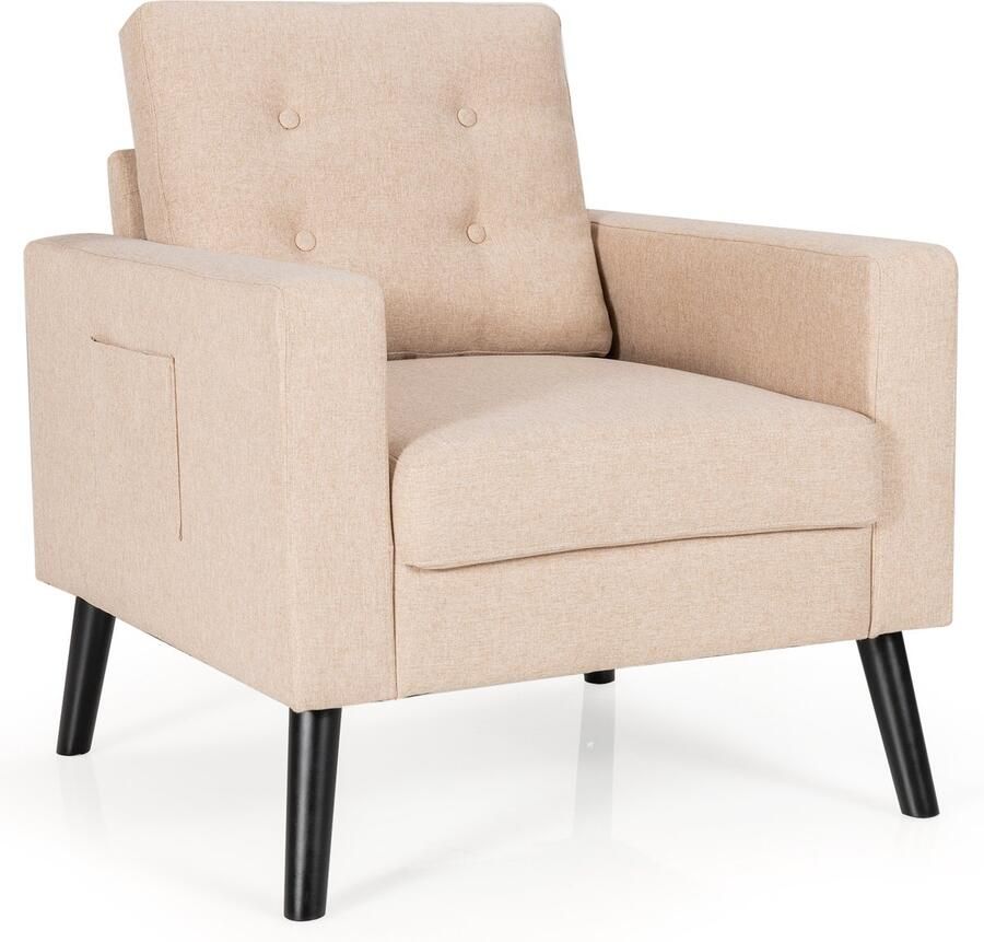 Costway Fauteuil met 2 zijzakken oorfauteuil met armleuningen en rugkussens enkele bank gevoerd televisiestoel relaxstoel clubstoel voor woonkamer slaapkamer en kantoor modern (beige)