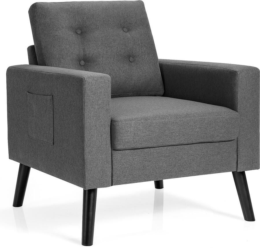 Costway Fauteuil met 2 zijzakken oorfauteuil met armleuningen en rugkussens zitdiepte: 53 cm enkele bank gevoerd televisiestoel relaxstoel voor woonkamer 81 x 67 x 86 cm (grijs)